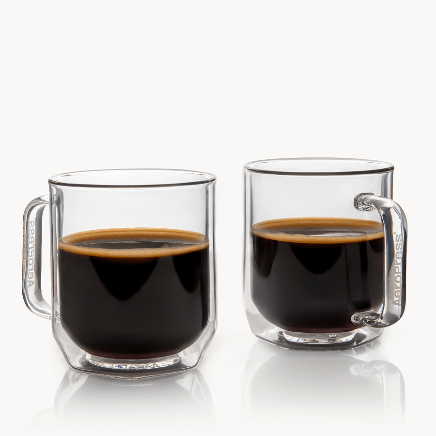 AeroPress Double Wall Glass Coffee Mug - 2 Pack - Coffee Cup Accessory for Brewing and Travel