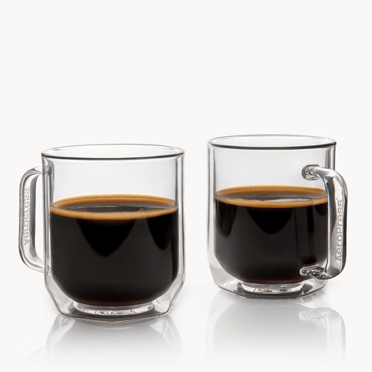 AeroPress Double Wall Glass Coffee Mug - 2 Pack - Coffee Cup Accessory for Brewing and Travel